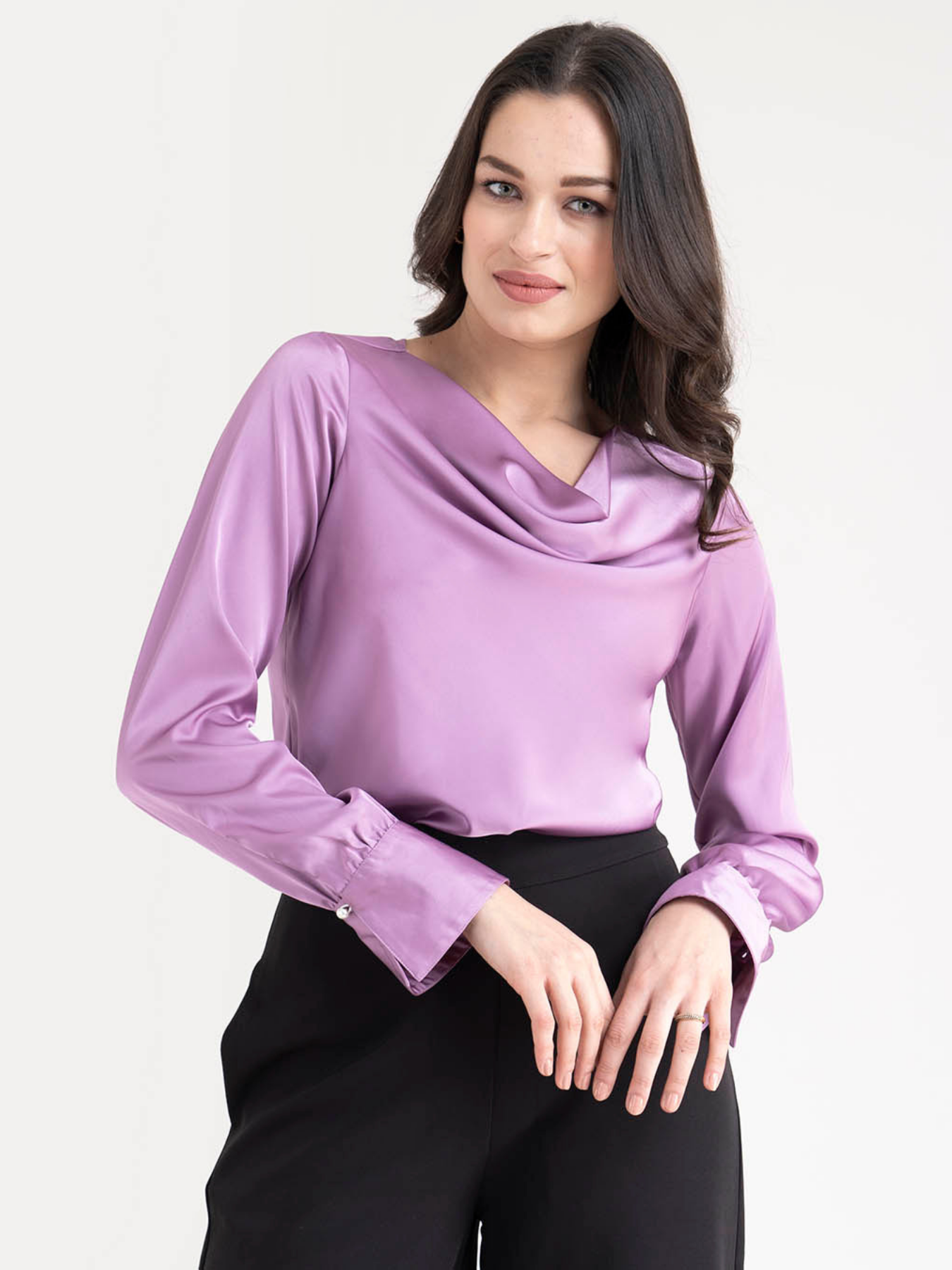 Buy Lilac Satin Cowl Neck Top Online ...